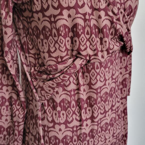 PrAna Faux Wrap Dress Ikat Print Purple Twist Front 3/4 Sleeves Women Medium - Picture 5 of 10